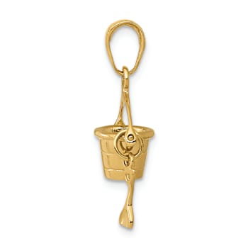14k Yellow Gold 3D Beach Bucket with Shovel pendant