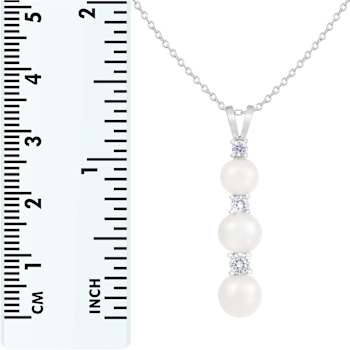 6.5-7mm off-round White Cultured Freshwater Pearl and CZ Rhodium Over
Sterling Silver Pendant