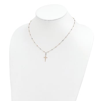 14K Yellow, White and Rose Gold Diamond-cut Beaded Polished Cross Necklace