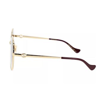 Gucci Gold Tone and Burgundy Frame / Brown Lens Sunglasses