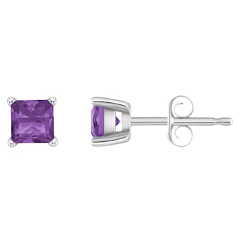 4mm Princess Cut Amethyst 14k White Gold Stud Earrings
