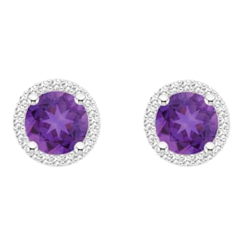 6mm Round Amethyst 1/5 ctw Diamond Rhodium Over Sterling Silver Halo
Stud Earrings