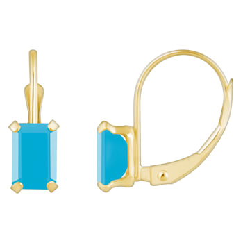 6x4mm Emerald Cut Turquoise 10k Yellow Gold Drop Earrings