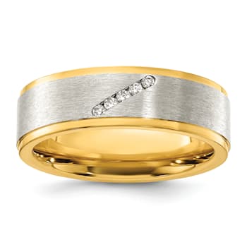 White Cubic Zirconia Yellow IP-Plating Over Titanium 8mm Men's Band Ring