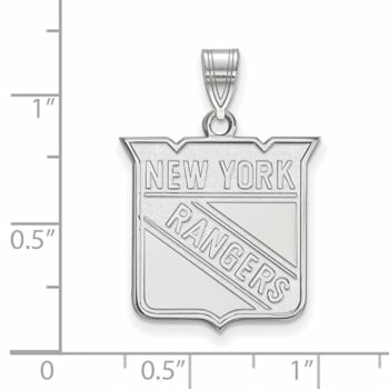 Rhodium Over Sterling Silver NHL LogoArt New York Rangers Large Pendant