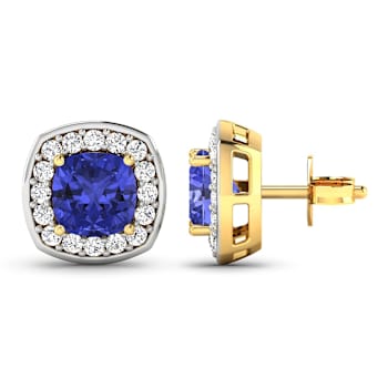 1.64ctw 14K Yellow Gold Tanzanite and White Diamond Halo Earrings