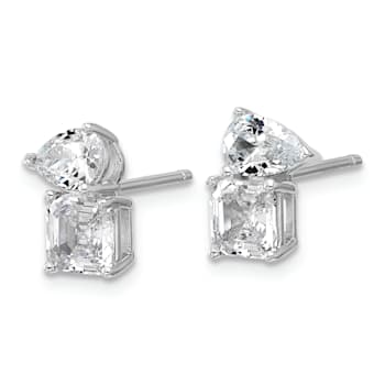 Rhodium Over Sterling Silver Polished Pear and Square Cubic Zirconia
Post Earrings