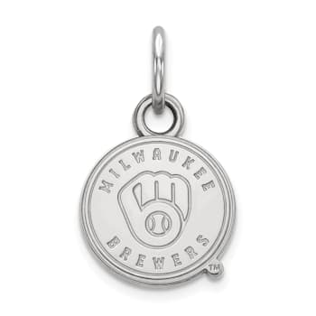 Rhodium Over Sterling Silver MLB Milwaukee Brewers LogoArt Circle Pendant