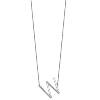Rhodium Over 14k White Gold Sideways Diamond Initial W Pendant Cable
Link 18 Inch Necklace