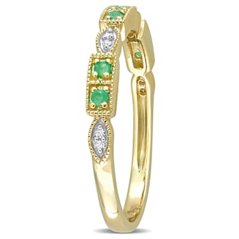 Emerald and Diamond 10K Yellow Gold Ring 0.14ctw