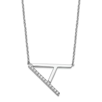 Rhodium Over 14k White Gold Sideways Diamond Initial A Pendant Cable
Link 18 Inch Necklace
