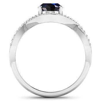 1.54ctw Blue Sapphire and Diamond 14K White Gold Halo Ring