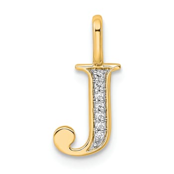 14K Yellow Gold Diamond Letter J Initial Pendant