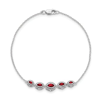 Rhodium Over 14k White Gold Marquise Garnet Bracelet