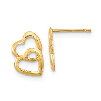 14k Yellow Gold Hearts Stud Earrings