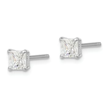 Sterling Silver Rhodium-plated 4mm Square CZ Stud Earrings