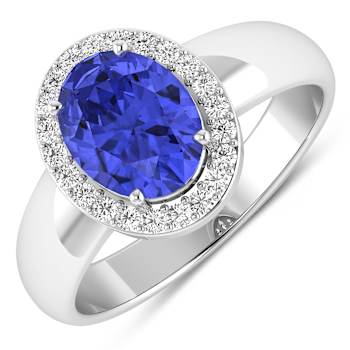 1.63ctw Violet Tanzanite and Diamond 14K White Gold Halo Ring