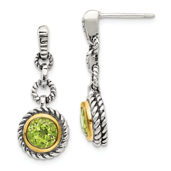 Sterling Silver with 14K Gold Flash Plated Peridot Earrings