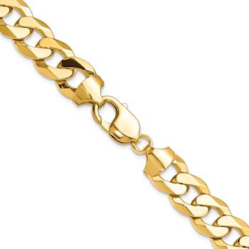 14k Yellow Gold 12mm Solid Flat Beveled Curb 22 Inch Chain