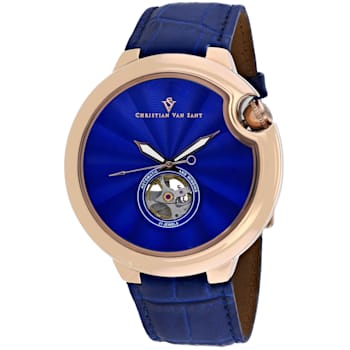 Christian Van Sant Men's Cyclone Automatic Blue Dial, Blue Leather Strap Watch