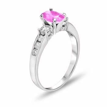 1.30ctw Pink Sapphire and Diamond Engagement Ring in 14k White Gold
