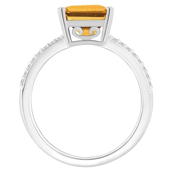10x8mm Emerald Cut Citrine and 1/10 ctw Diamond Rhodium Over Sterling
Silver Ring