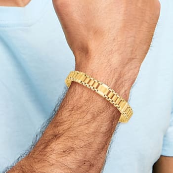 14K Yellow Gold Satin and Polished Men's Link Bracelet