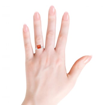 Peach Orange Lab Created Padparadscha Sapphire Rhodium Over Sterling
Silver with Moissanite Ring