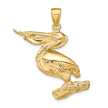 14k Yellow Gold 3D Textured Pelican Pendant