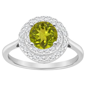 7mm Round Peridot And White Topaz Accents Rhodium Over Sterling Silver
Double Halo Ring
