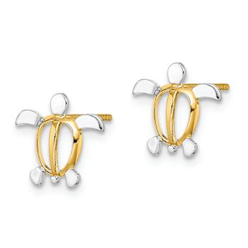 14K Yellow Gold and Rhodium Over 14K yellow Gold Sea Turtle Stud Earrings