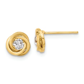 14k Yellow Gold Polished Cubic Zirconia 6.5mm Love Knot Stud Earrings