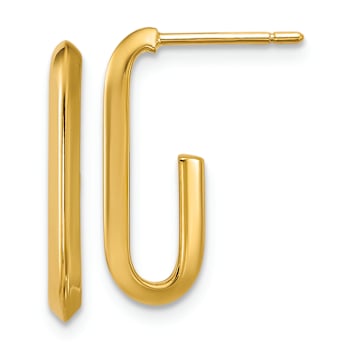 14k Yellow Gold 3/4 inch Polished Knife Edge Oval J-Hoop Earrings