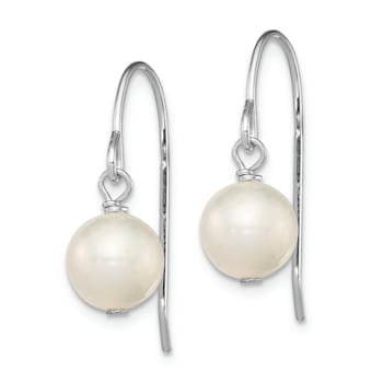 Rhodium Over Sterling Silver Polished 7-8mm Freshwater Cultured Pearl
Dangle Earrings