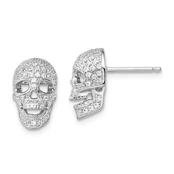 Rhodium Over Sterling Silver Brilliant Embers Cubic Zirconia Polished
Skull Post Earrings