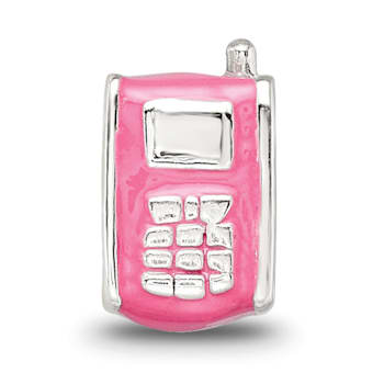 Sterling Silver Enameled Pink Cell Phone Bead