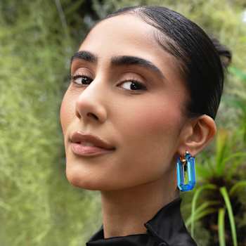 14K Yellow Gold Over Sterling Silver Acrylic Hoops in Blue