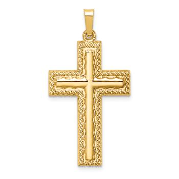 14k Yellow Gold Polished Rope Edge Latin Cross Pendant