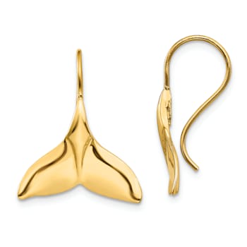 14K Yellow Gold Whale Tail Dangle Earrings