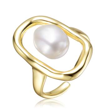 Pear Shape Freshwater Pearl Outline Frame Ring In 14K Gold Over Sterling Silver