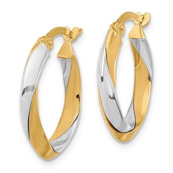 14k Yellow Gold and 14k White Gold 13/16" Polished Twist Hoop Earrings