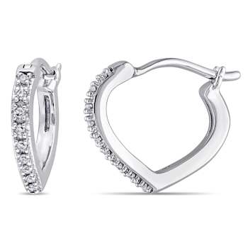 Diamond Heart Hoop Earrings in 10k White Gold