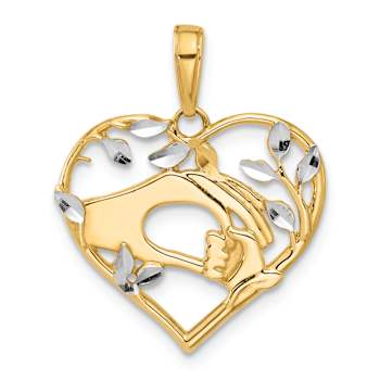 14k Two-tone Gold Diamond-Cut Mother and Child Hands in Heart Pendant