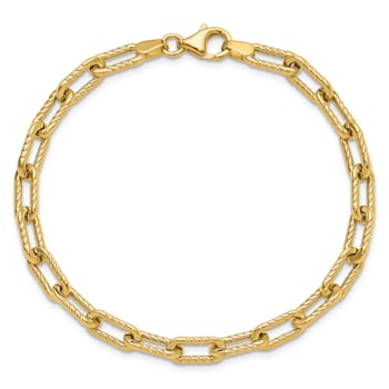 14K Yellow Gold Polished and Textured Fancy Link Bracelet