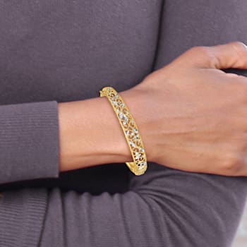14k Yellow Gold and Rhodium Over 14k White Gold Diamond-Cut 9mm
Graduated Hinged Bangle Bracelet