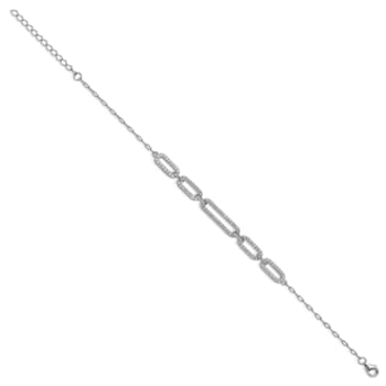 Rhodium Over Sterling Silver Polished Cubic Zirconia Link with 1.5-inch
Extension Bracelet