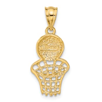 14k Yellow Gold Textured Basketball and Net pendant