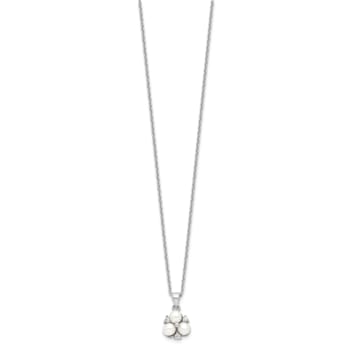 Rhodium Over Sterling Silver 5-6mm White FW Cultured 3-Pearl Cubic
Zirconia Necklace