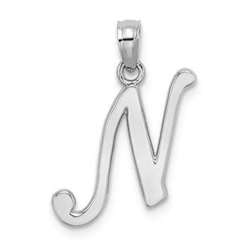 Rhodium Over 14k White Gold Polished Script Letter N Initial Pendant