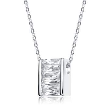 Rectangle CZ Solitaire Pendant In Sterling Silver
